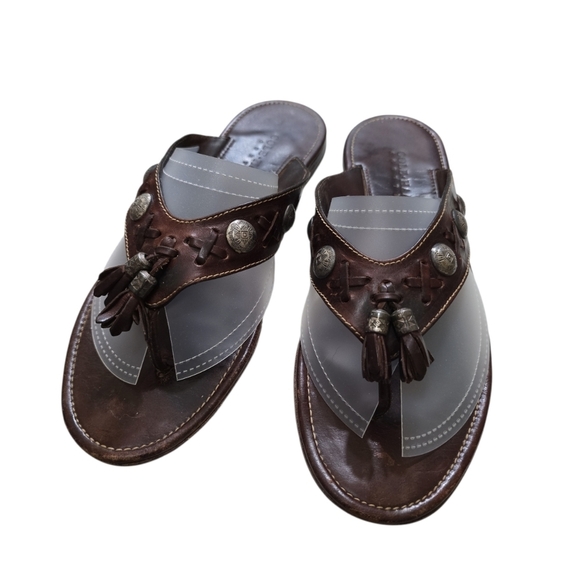 Cole Haan Shoes - Cole Haan Leather Thong Sandals Flip-flops 10.5 Silver Accents Tassels